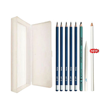edu3 Pencil Case + 5 Drawing Pencils  (Any Grades) + 1 Charcoal Pencil + FREE Eraser Blender + FREE Stump