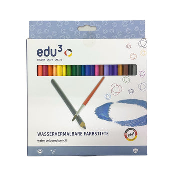 edu3 Triangular Water Soluble Coloured Pencil 24 colours, Card Box