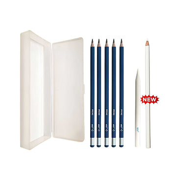 edu3 Pencil Case + 5 x Drawing Pencils (Any grades) + 1 FREE Paper Stump + Eraser Blender