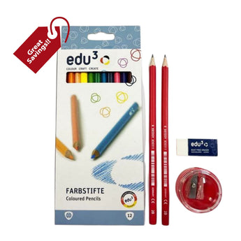 edu3 Triangular Coloured Pencil 12 colours + FREE 2B Pencils and more! (Promotion pack)